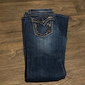Miss Me Dark Blue Boot Cut Jeans with Embroidered Pockets